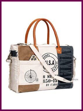Canvas Tote Bag with Leather Handles Crossbody Messenger